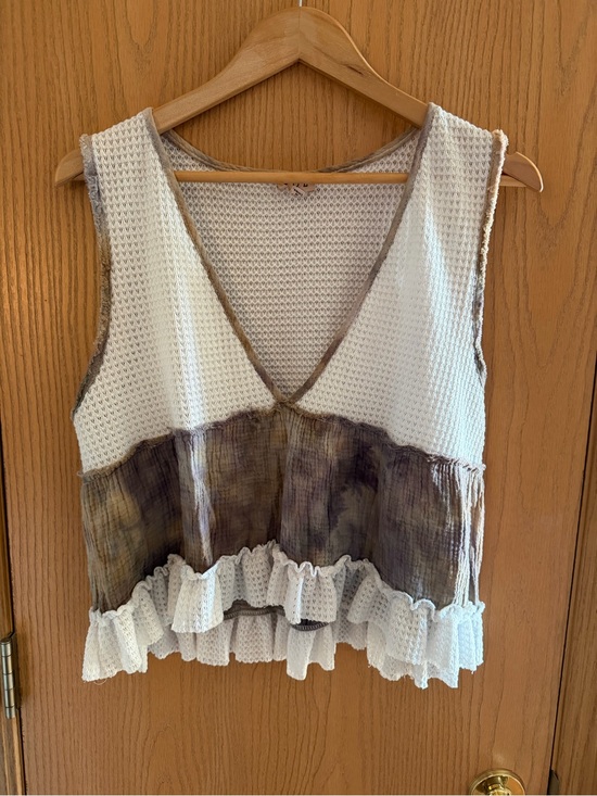 POL Tops - POL Cottagecore Boho Marble Patchwork Ruffle Peplum Crop Tank Women Size L